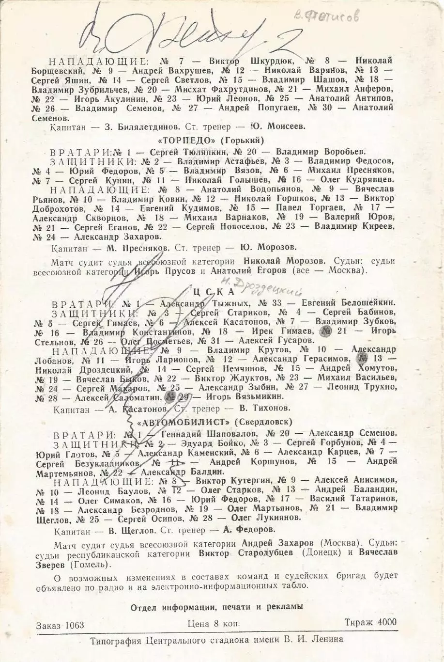 4 разных автографов хоккеистов ЦСКА. Полный список см. в ОПИСАНИИ 1