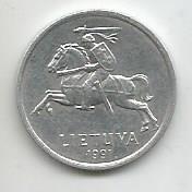 Монета 1 цент. Литва, 1991 1