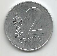 Монета 2 цента. Литва, 1991