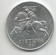 Монета 2 цента. Литва, 1991 1