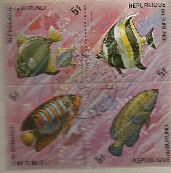 Марки, сцепка: Тропические рыбы. Бурунди