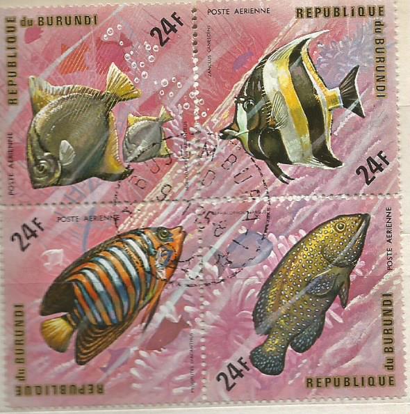 Марки, сцепка: Тропические рыбы. Бурунди