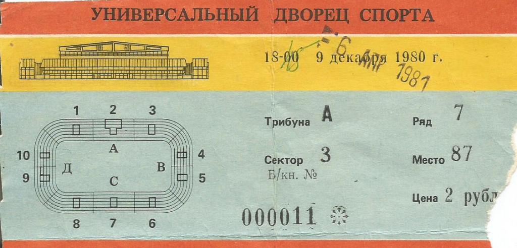 Билет. Концерт в УДС Крылья Советов 6.04.1981