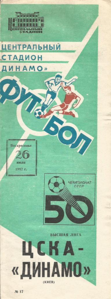 Программа. Футбол. ЦСКА(Москва) - Динамо(Киев) 26.07.1987