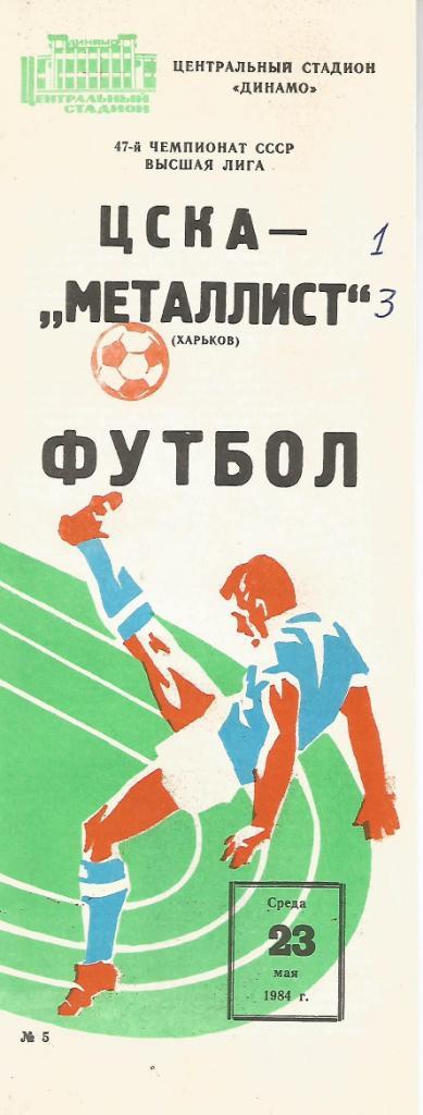 Программа. Футбол. ЦСКА(Москва) - Металлист(Харьков) 23.05.1984
