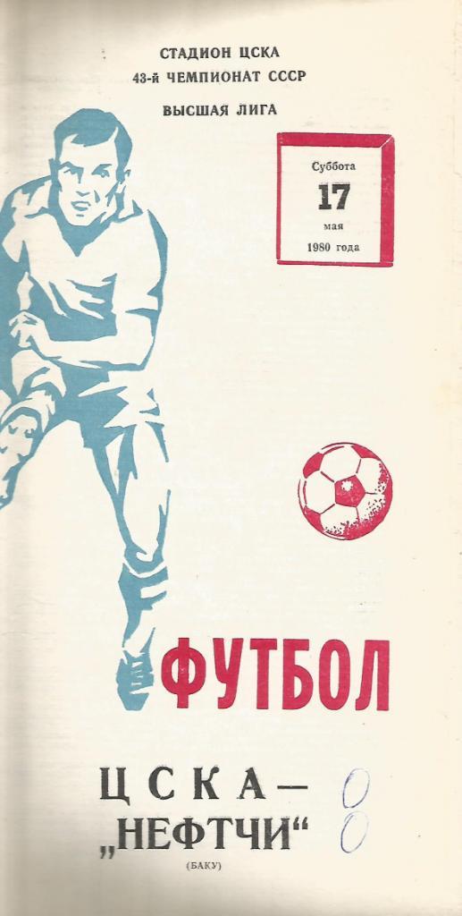 Программа. Футбол. ЦСКА(Москва) - Нефтчи(Баку) 17.05.1980