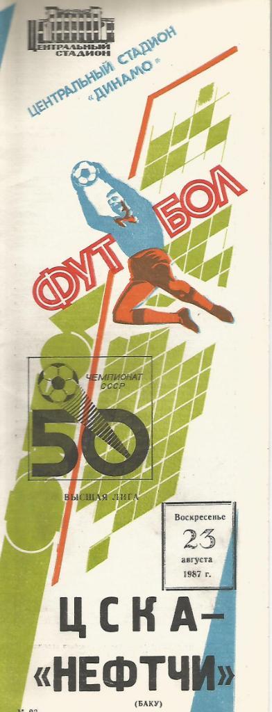 Программа. Футбол. ЦСКА(Москва) - Нефтчи(Баку) 23.08.1987