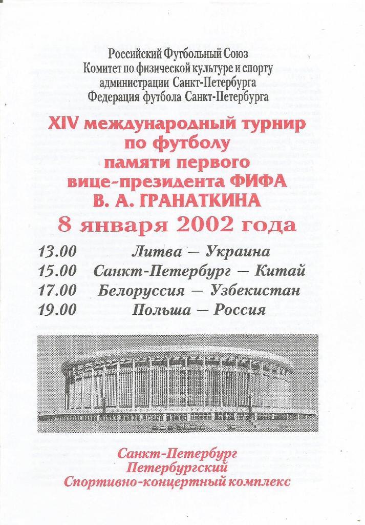 Юношеский турнир памяти В.Гранаткина 8.01.2002. Сб.Польши - сб.России и т. д.