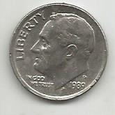 Монета 1 дайм (10 центов). США, 1989. (Рузвельд)