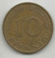 Монета 10 пфеннинг. ФРГ, 1990