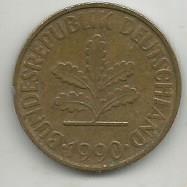 Монета 10 пфеннинг. ФРГ, 1990 1