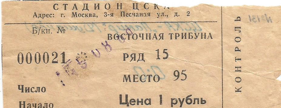 Билет. Футбол. ЦСКА(Москва) - Памир(Душанбе) 15.08.1988