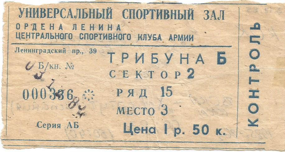 Билет. Баскетбол. ЦСКА(Москва)- Ховентут(Бадалона,Испания) 3.12.1985. КОК. 1/4