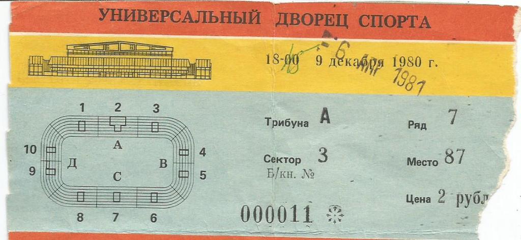 Билет. Концерт в УДС Крылья Советов 6.04.1981