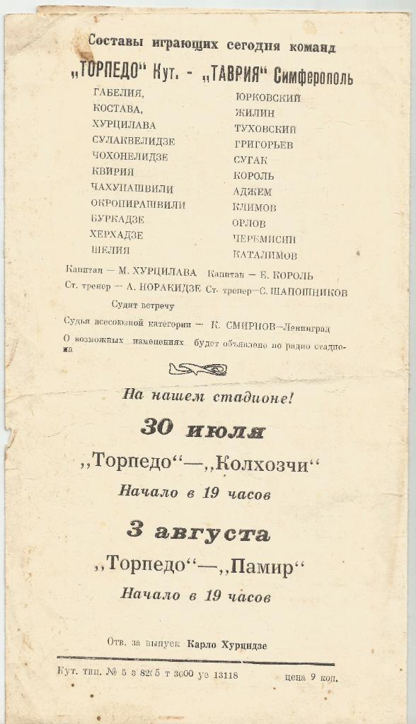 Торпедо Кутаиси - Таврия Симферополь 0:1 (21.07.1976) 1
