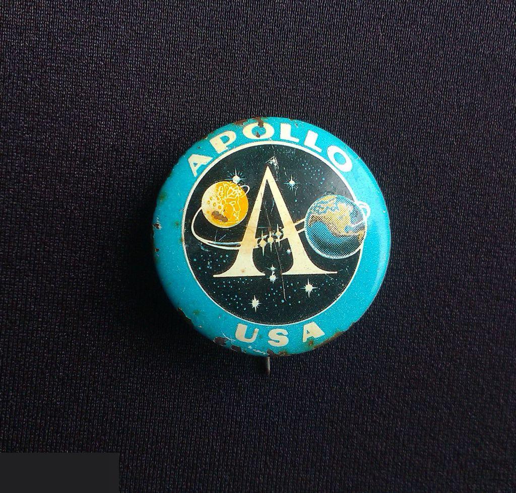 В ЗНАЧОК СССР КОСМОС США СОЮЗ АПОЛЛОН APOLLO 1975 USA ЖЕСТЬ D=29mm