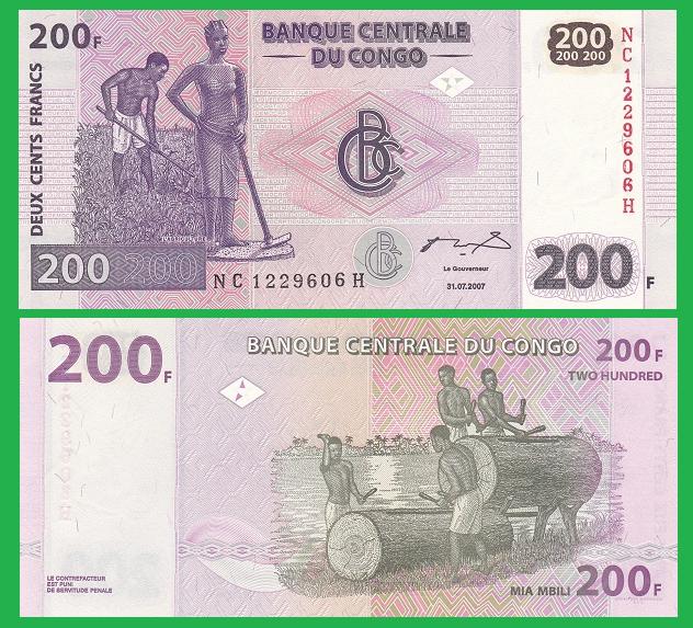 Конго 200 франков 2007 г. пресс UNC P-NEW, барабан
