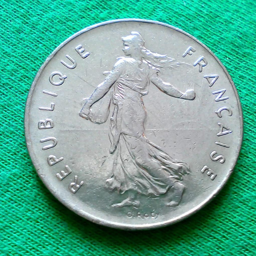 Франция 5 франков 1975 г. Сеятильница (506)