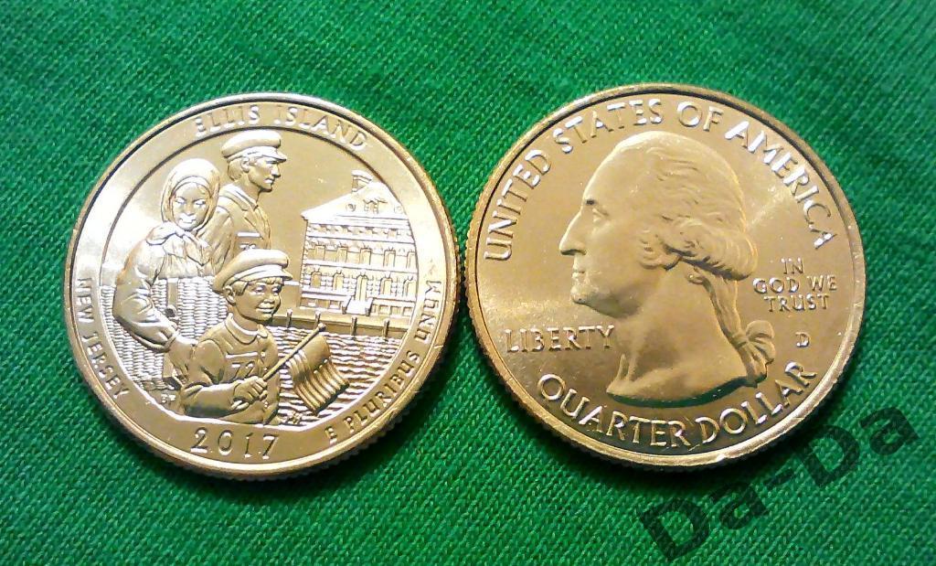 США, Парк № 39, 2017 г. 25 центов, Национальный монумент острова Эллис, из ролла