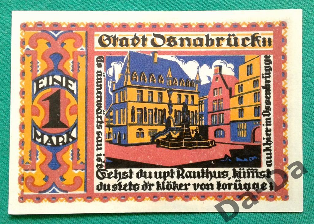 Нотгельд 1 марка 1921 г. Оснабрюк Osnabruck (Нижняя Саксония) Германия UNC
