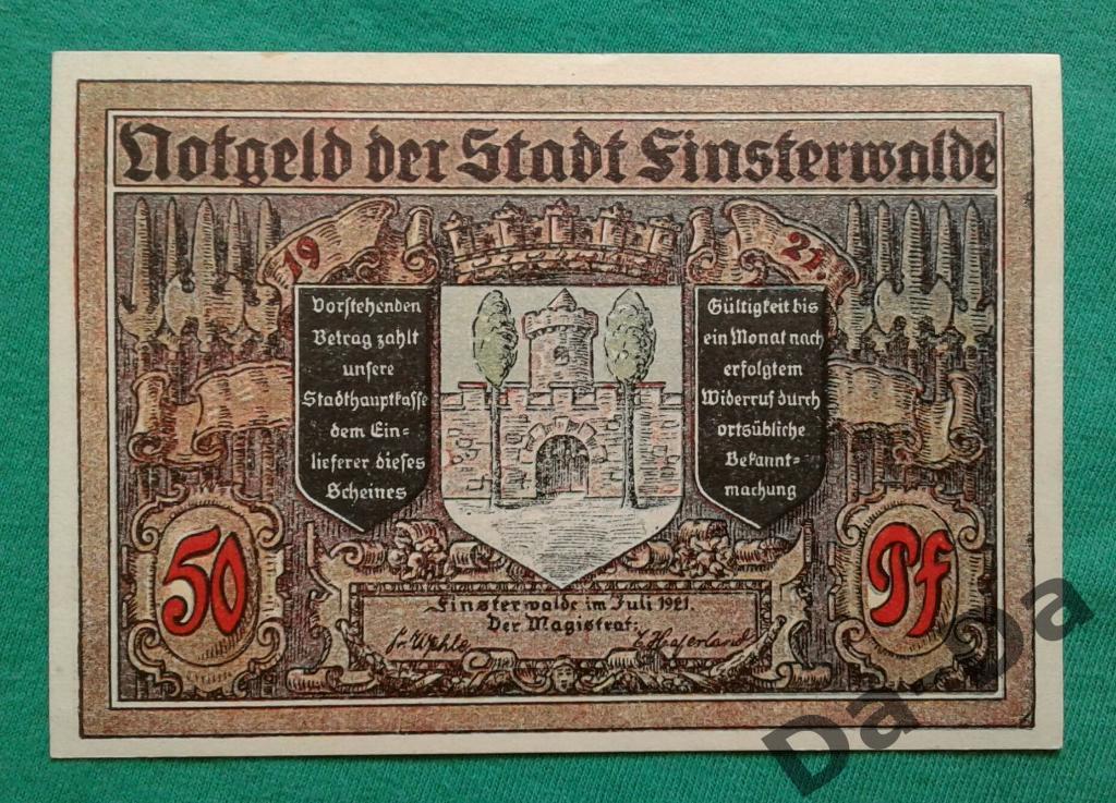 Нотгельд 50 пфеннинг 1921 г. Финстервальде Finsterwalde (Бранденбург) Германия