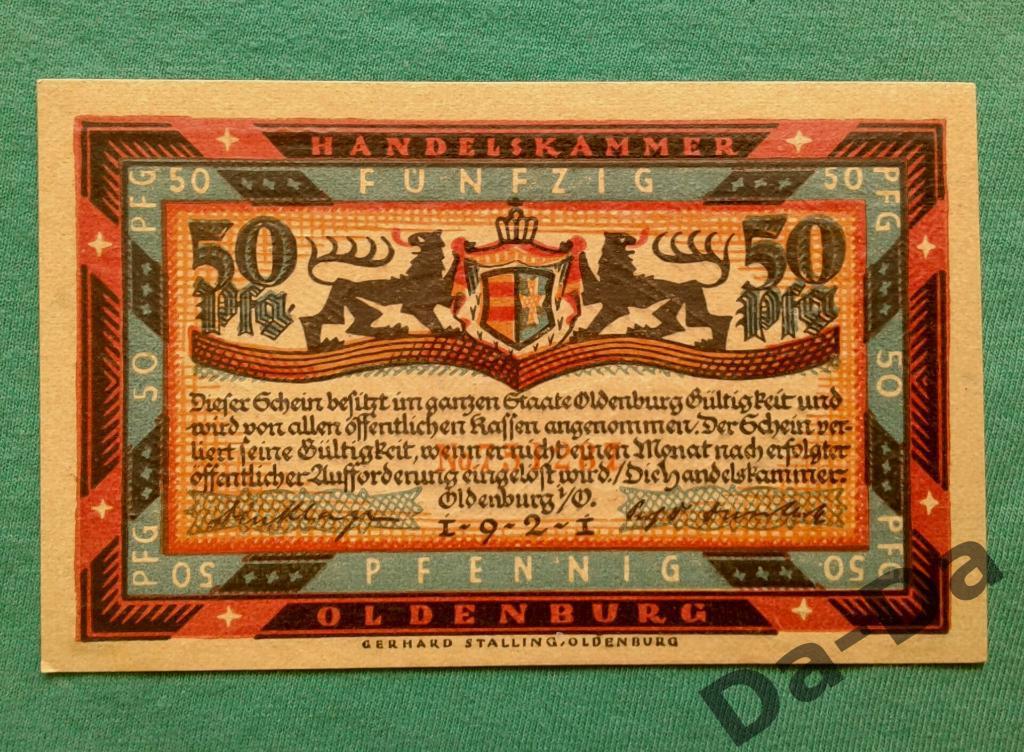 Нотгельд 50 пфеннинг 1921 г. Ольденбург Oldenburg (Нижняя Саксония) Германия UNC 1