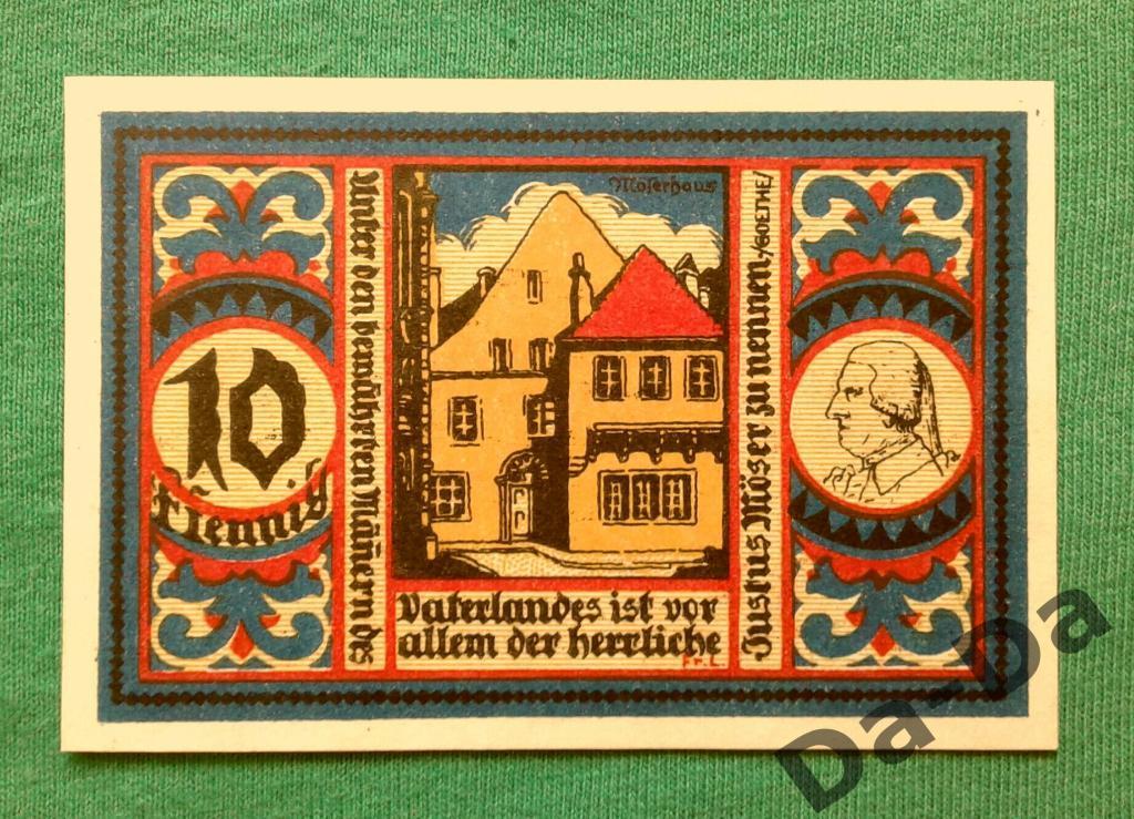 Нотгельд 10 пфеннинг 1921 г. Оснабрюк Osnabruck (Нижняя Саксония) Германия UNC