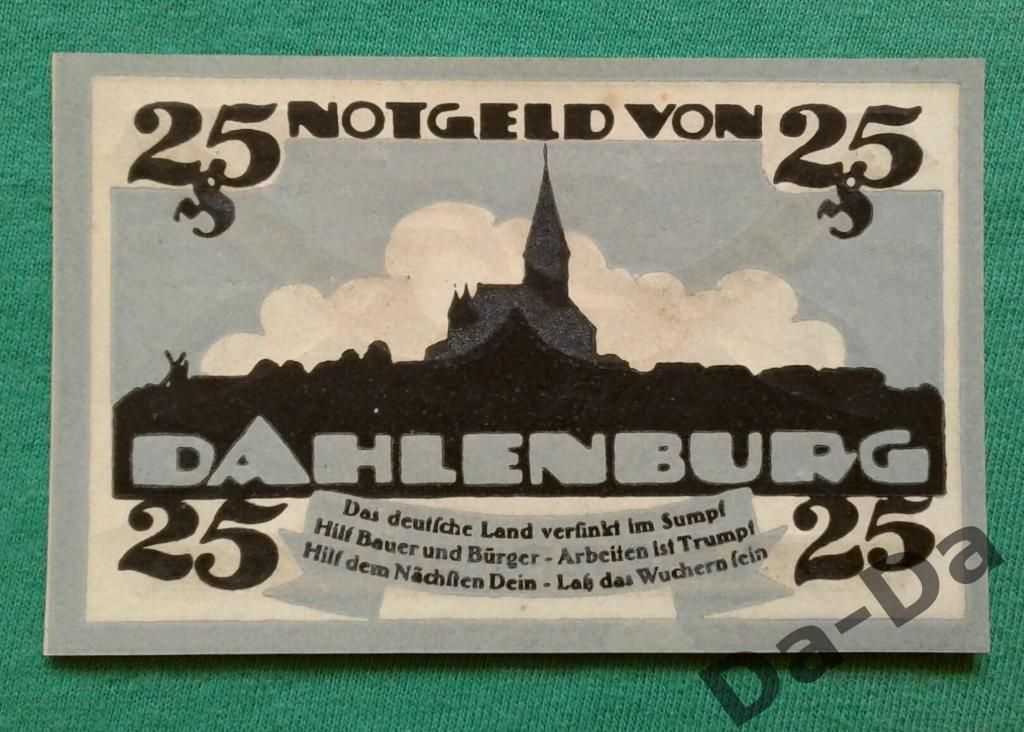 Нотгельд 25 пфеннинг 1920 г. Даленбург Dahlenburg Германия