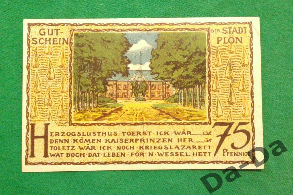Нотгельд 75 пфеннинг 1921 г. Плен (Шлезвиг-Гольштейн) Германия UNC