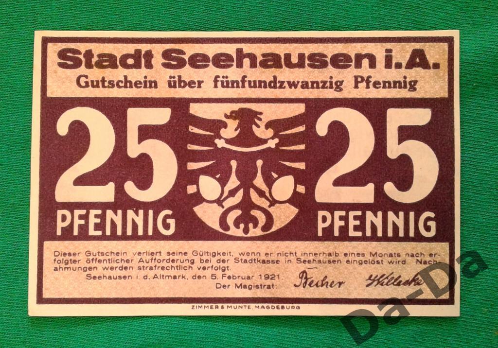 Нотгельд 25 пфеннинг 1921 г. Магдебург Magdeburg Германия 1