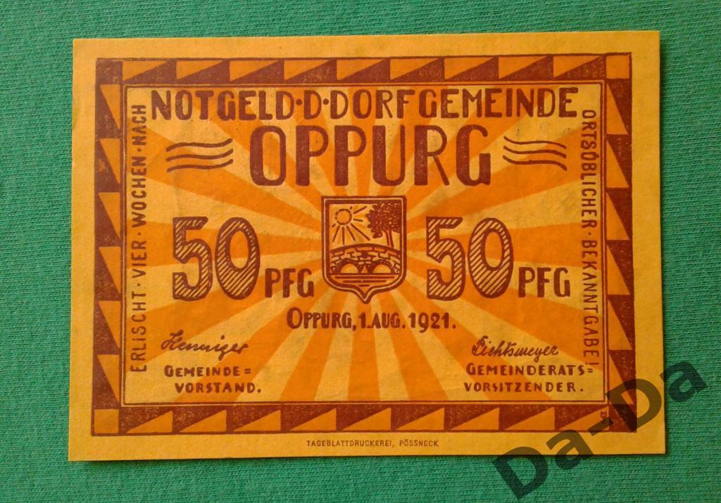 Нотгельд 50 пфеннинг 1921 г. Оппург Oppurg (Тюрингия) 1