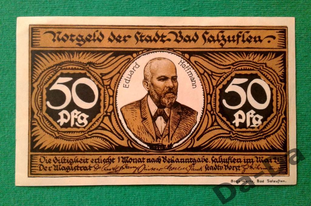 Нотгельд 50 пфеннинг 1921 г. Бад Зульцуфлен (Вестфалия) Bad Salzuflen Германия 1