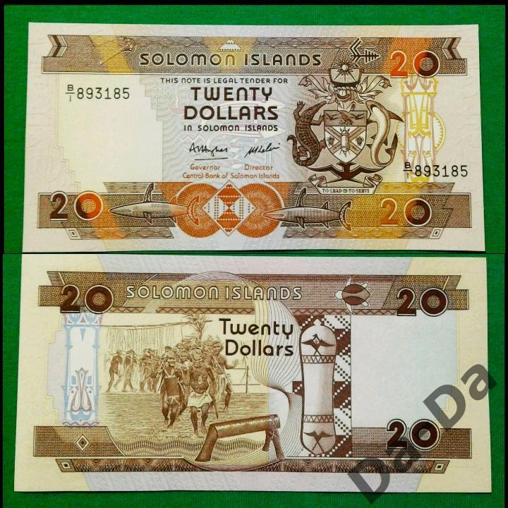 Соломоновы острова 20 долларов 1986 г. Р-16. Пресс. Рыба