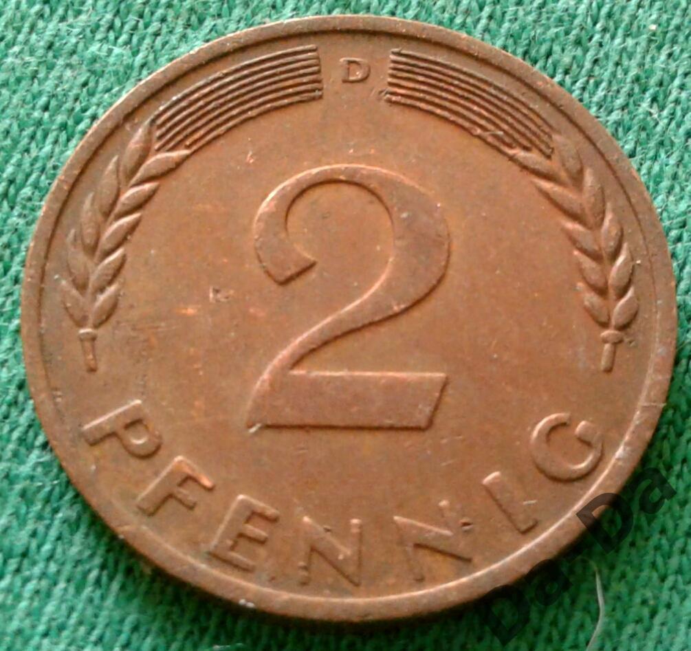Германия 2 пфеннига 1968 г. D (1104)