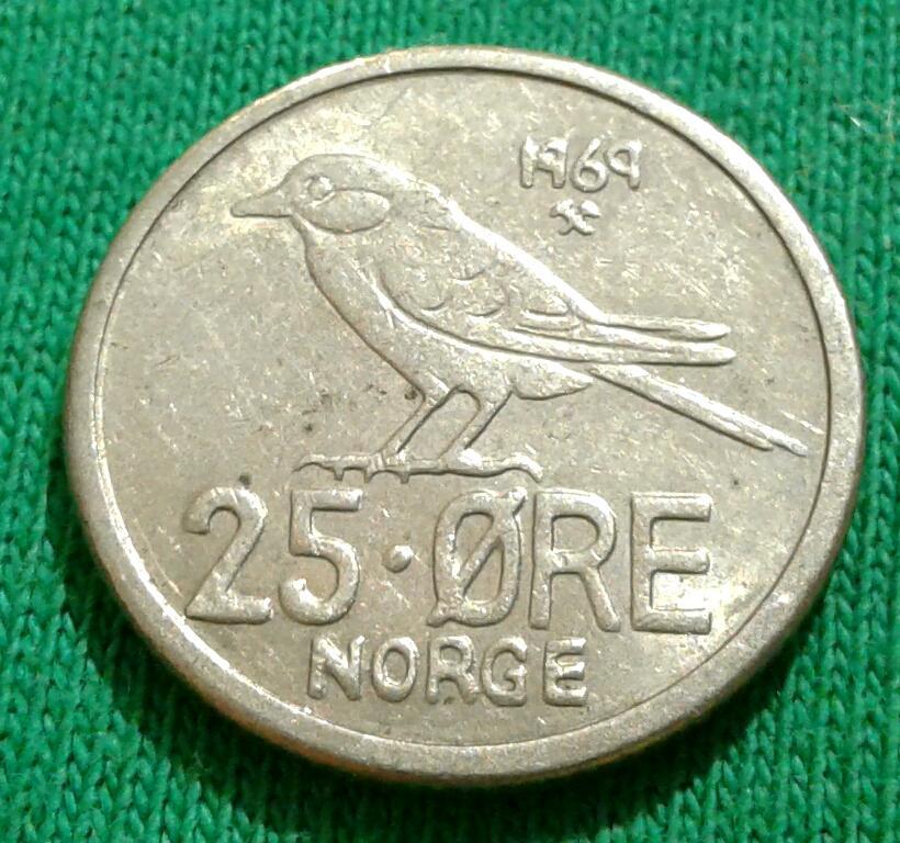 Норвегия 25 эре 1969 г. Птица (606)