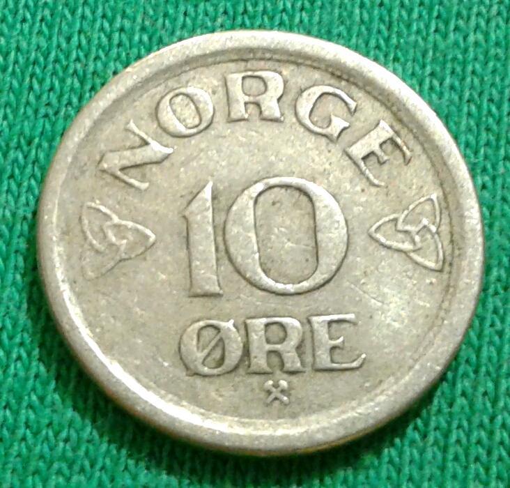 Норвегия 10 эре 1957 г. (614) 1