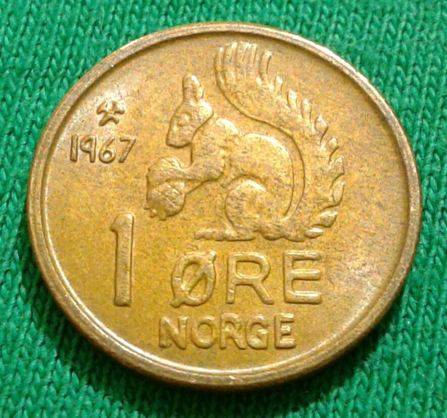 Норвегия 1 эре 1967 г. Белка