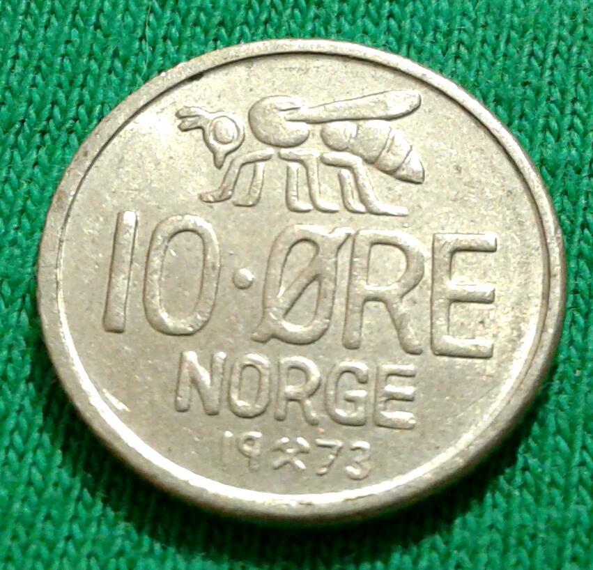 Норвегия 10 эре 1973 г. Пчела (629)