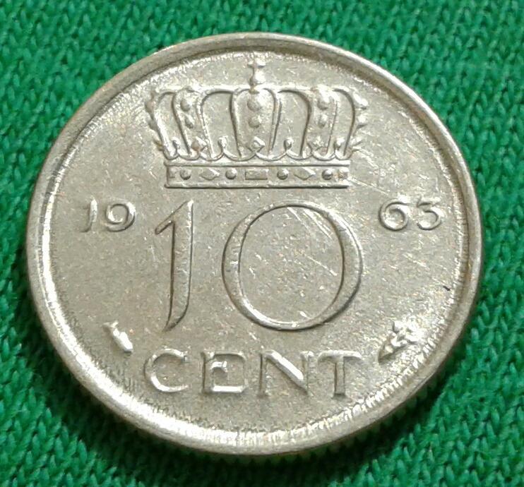Нидерланды 10 центов 1963 г.