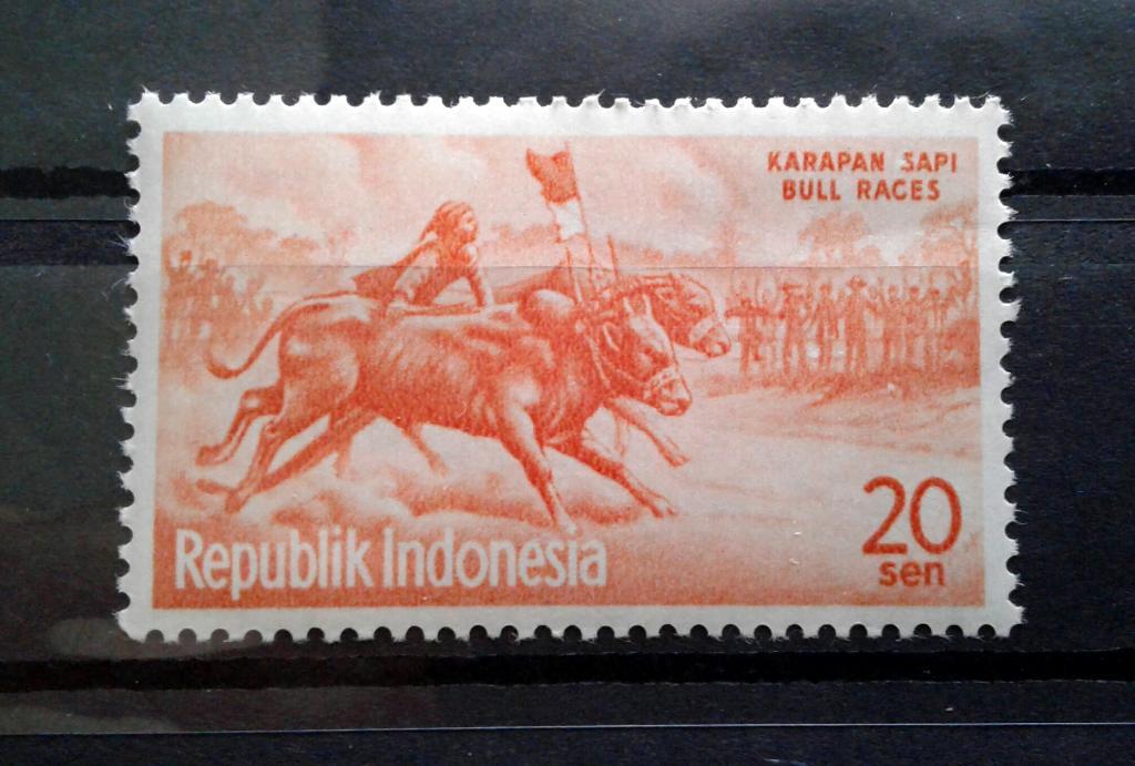 ** Индонезия 1961 г. Скачки на быках. Бык. спорт