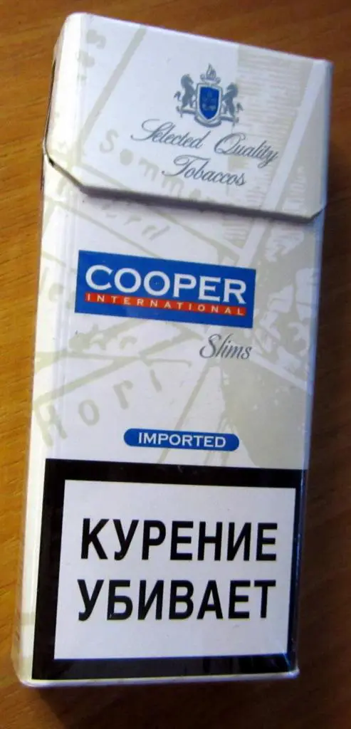 Пачка от сигарет Cooper (тонкие, 100). Греция, экспорт