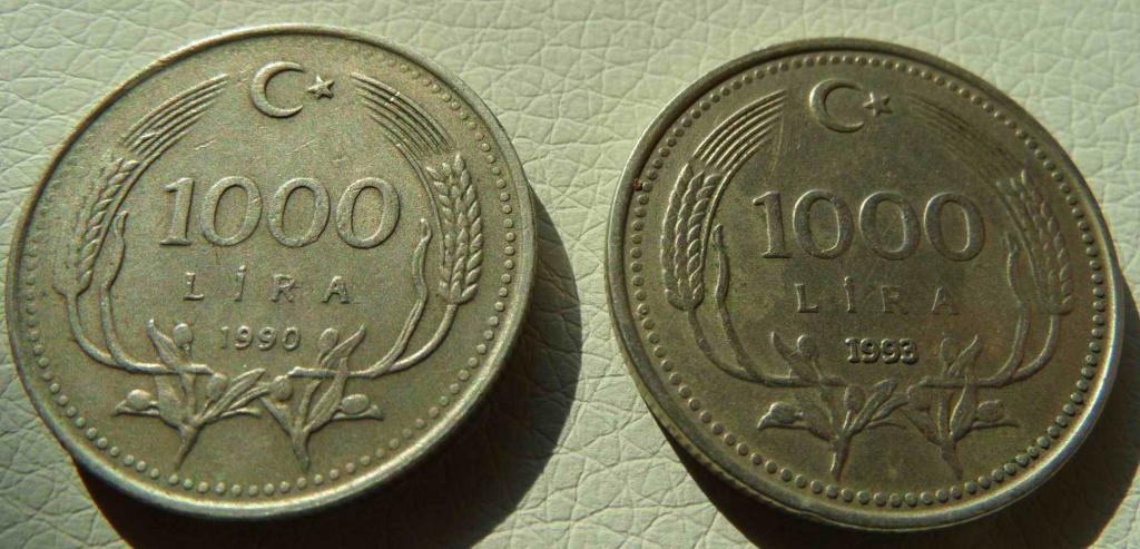 1000 лир. 1990 и 1993 г.г. Турция