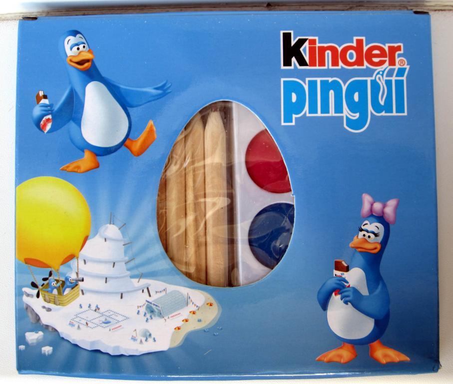 Краски, кисточка, цветные карандаши Kinder Pingui