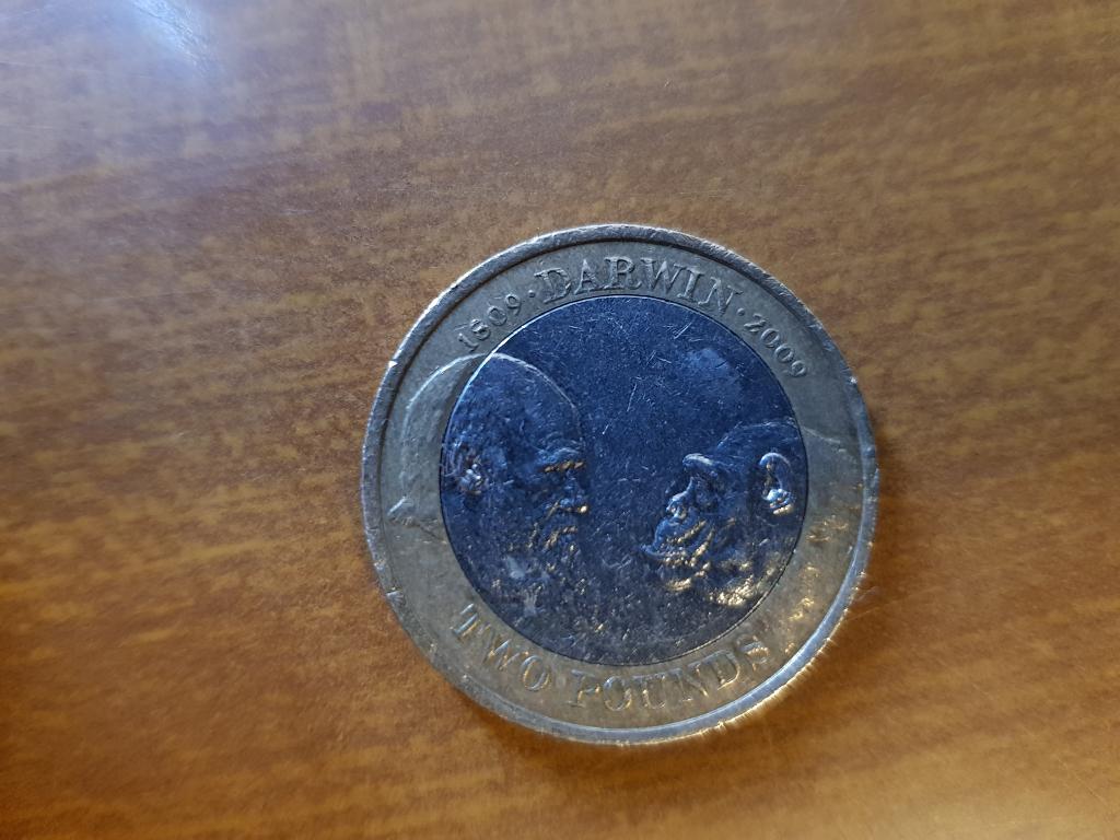 2 фунта. Чарльз Дарвин. Юбилейная монета. 2009 г.