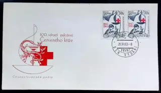 ХМК с ОМ СГ. 1963. Чехословакия ЧССР 100 лет красному кресту. первый день