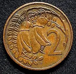 Новая Зеландия 2 цента 1987. Елизавета II. из оборота