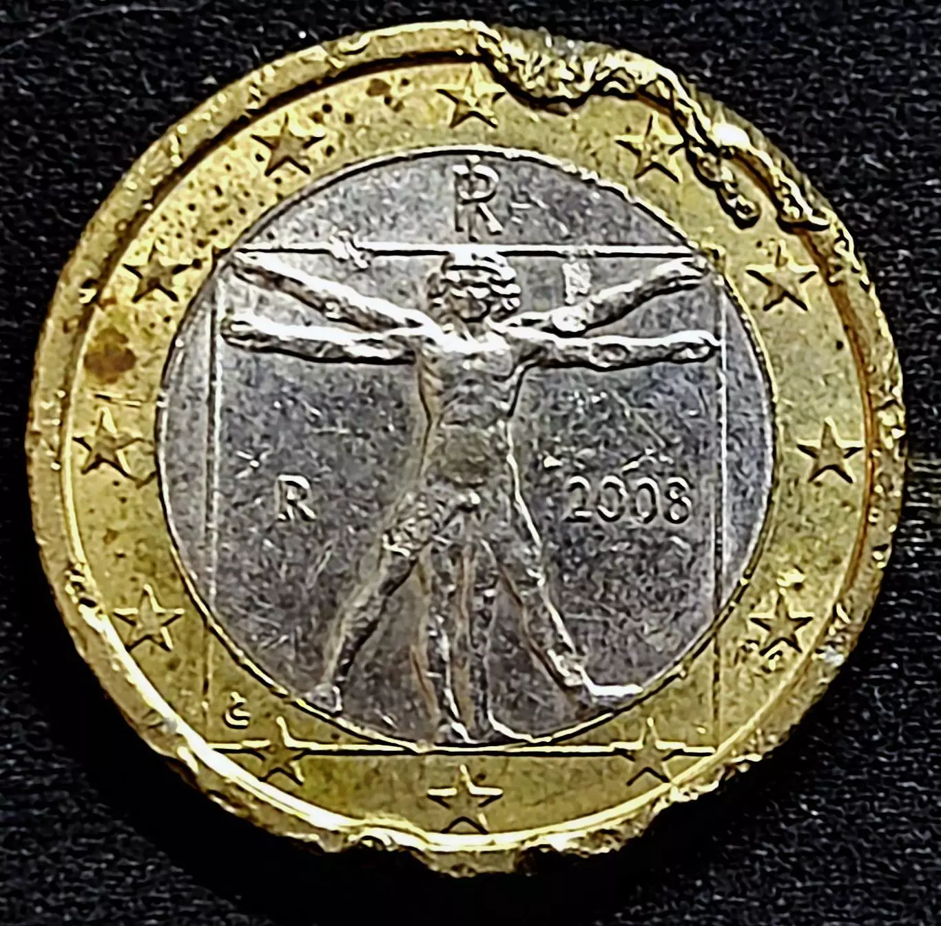 Италия 1 евро 2008 год. Витрувианский человек Леонардо Да Винчи. 1