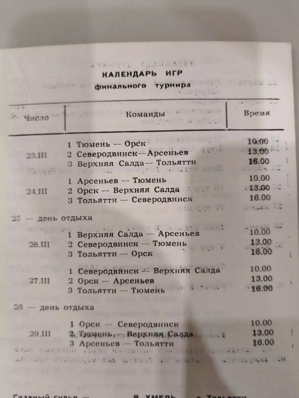 Финал юноши команд Класса Б 23-29.03.1979 Тольятти,Тюмень,Орск,Арсеньев и т.д. 2