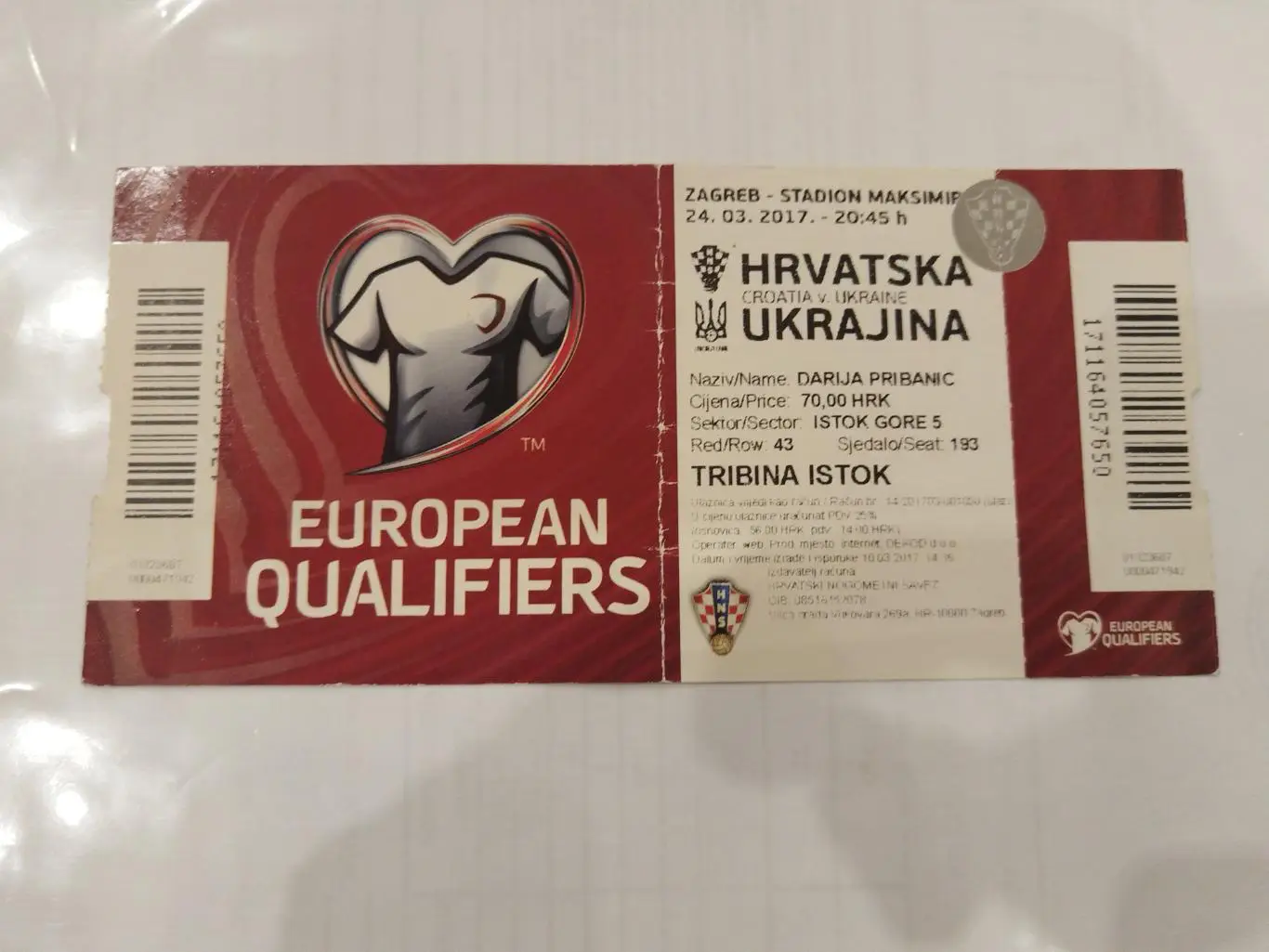 Сборная Хорватии- Сборная Украины 24.03.2017 билет