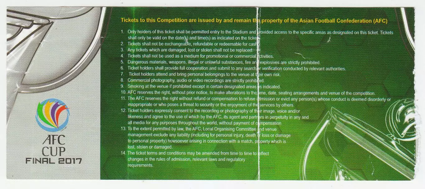 Билет на финал АФК в Гиссаре. Матч Истиклол (Таджикистан) - Эйр Форс (Ирак) 1